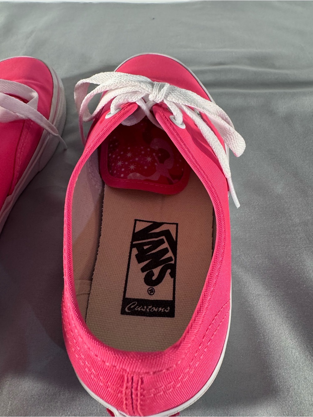 Vans Customs Pink Authentic Lace-Up Sneakers Women’s 7.5 Star Print Lining - Picture 7 of 7